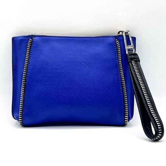 BOTKIER NEW YORK Soho Clutch Pebbled Leather Wristlet Zipper Electric Blue NEW - Picture 7 of 12
